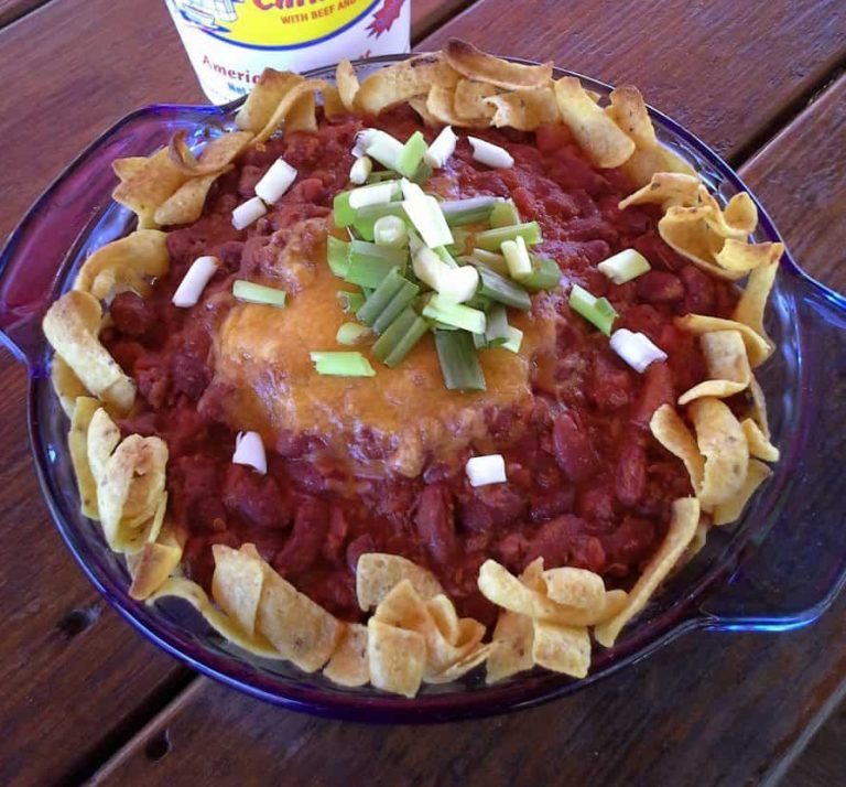 Frito pie made with Custard Stand Chili Soup